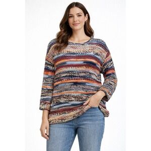 Peruvian Connection Striped Knit Sweater 3/4‎ Sleeve Multicolored Size L